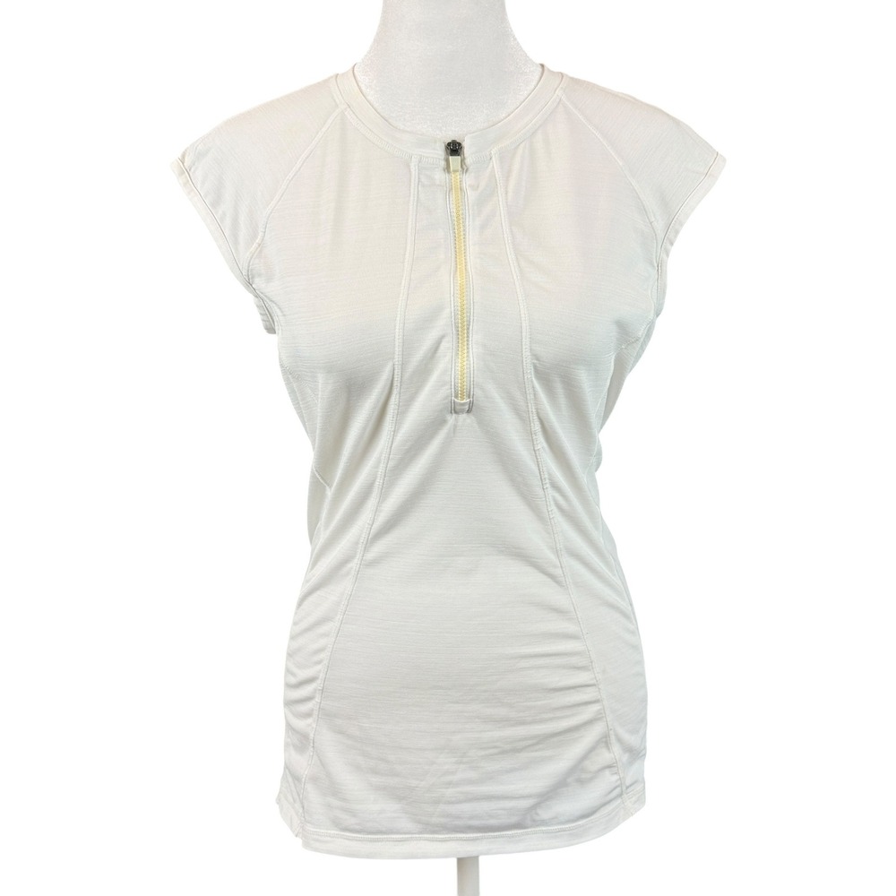 Athleta Cycling Jersey Women Small White Quarter Zip Cap Sleeve Back Pocket Top